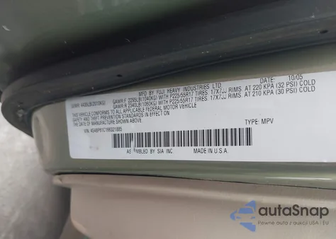 2006 Subaru Outback 2.5I from USA, damaged, VIN 4S4BP61C166321885